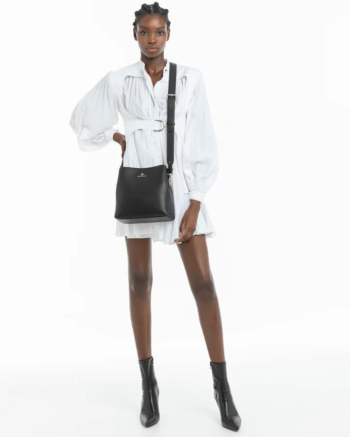 Joanie 3 Compartment Crossbody Bucket Bag - Black