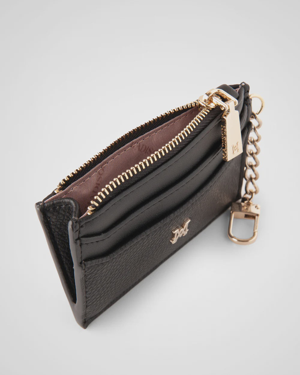 Hannah Zip Card Case with Chain Clip Black