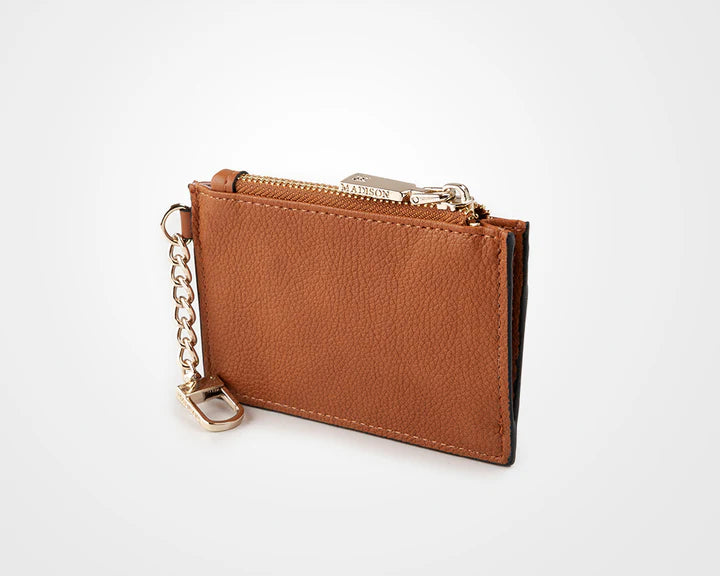 Hannah Zip Card Case with Chain Clip Tan