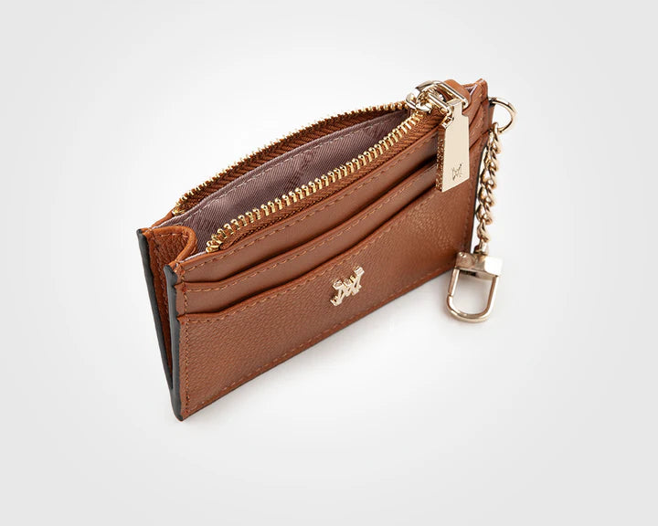 Hannah Zip Card Case with Chain Clip Tan