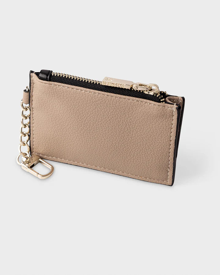 Hannah Zip Card Case with Chain Clip Taupe / Stone