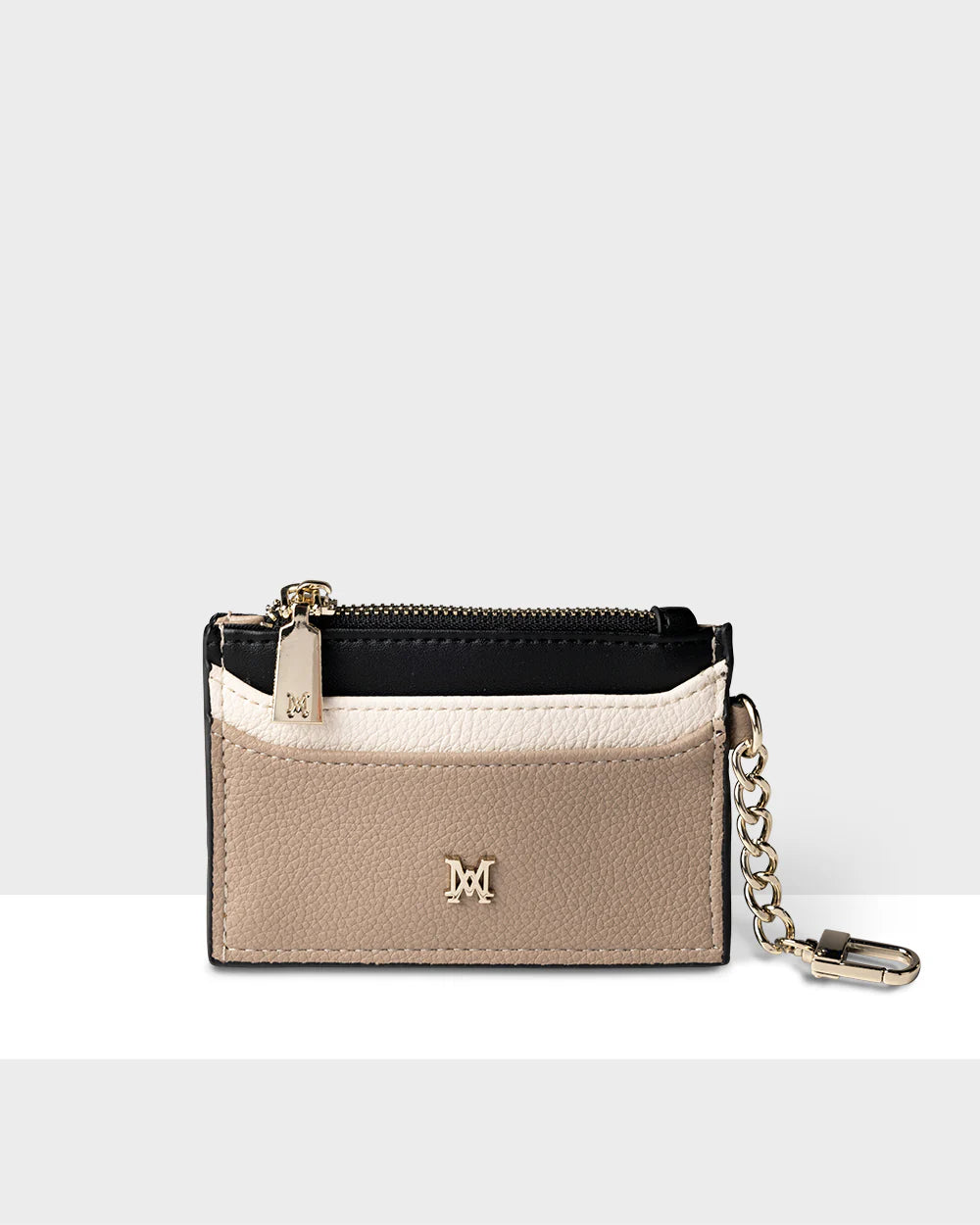 Hannah Zip Card Case with Chain Clip Taupe / Stone
