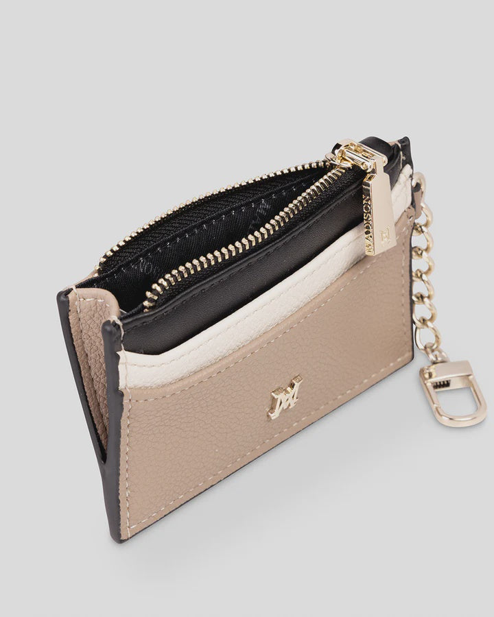Hannah Zip Card Case with Chain Clip Taupe / Stone