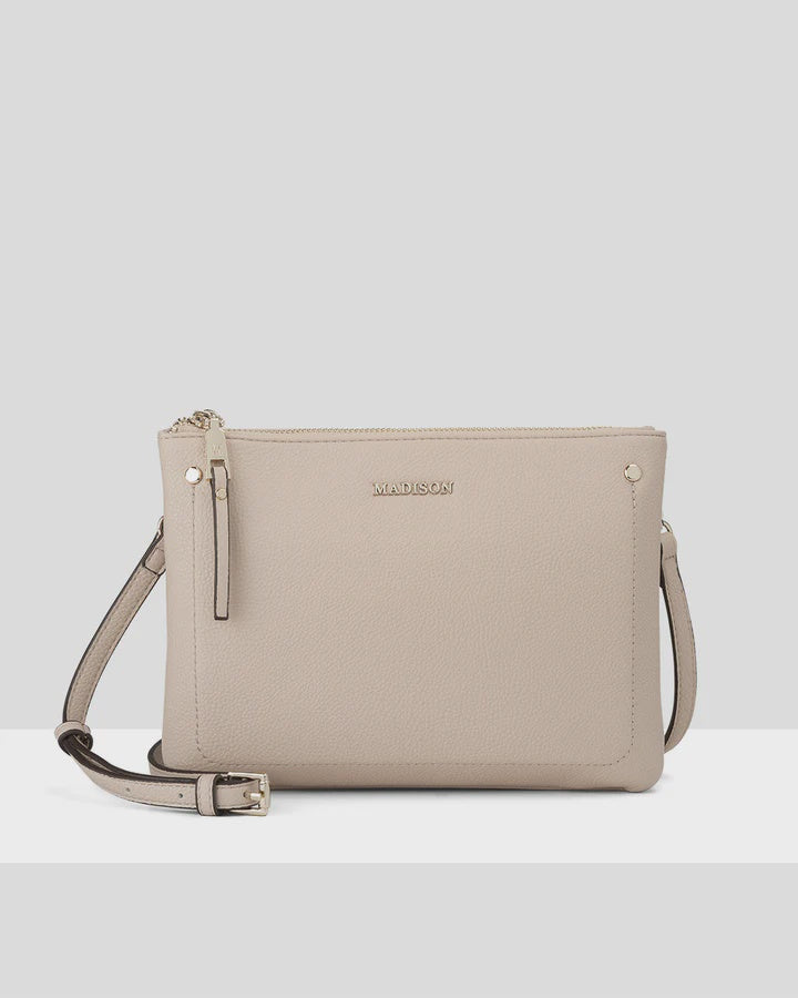 Charlotte Double Zip Crossbody Bag - Nude