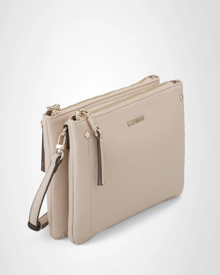 Charlotte Double Zip Crossbody Bag - Nude