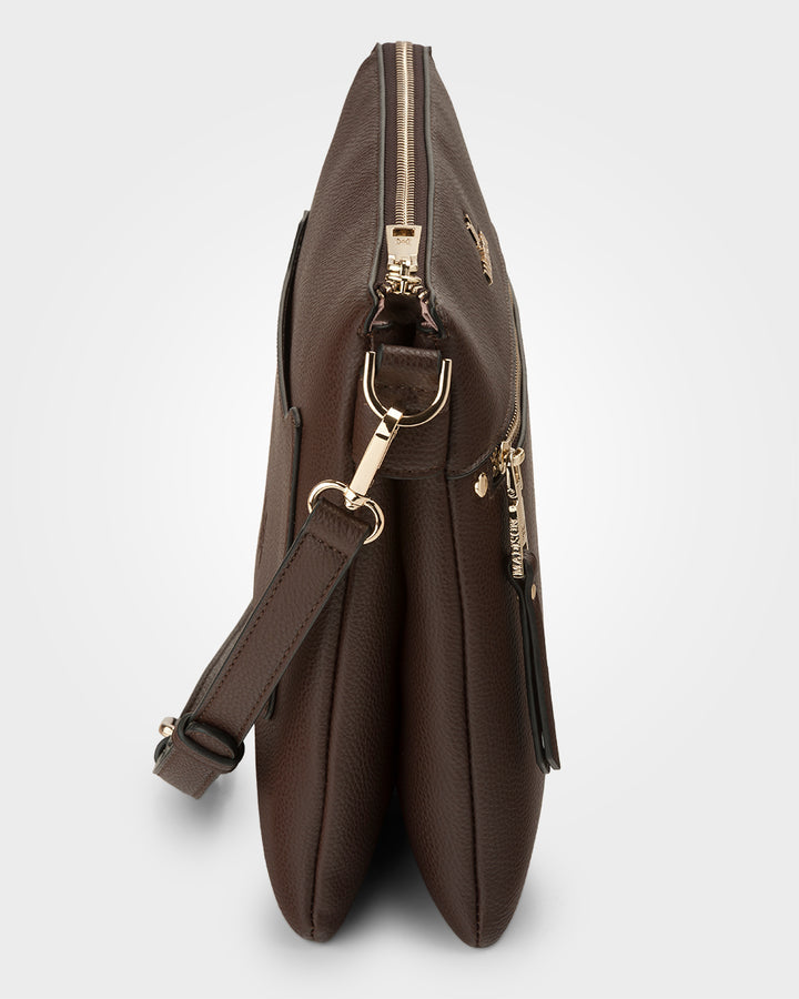 Renee Zip Top 2 Compartment Crossbody Bag + Monogram Bag Strap Chocolate