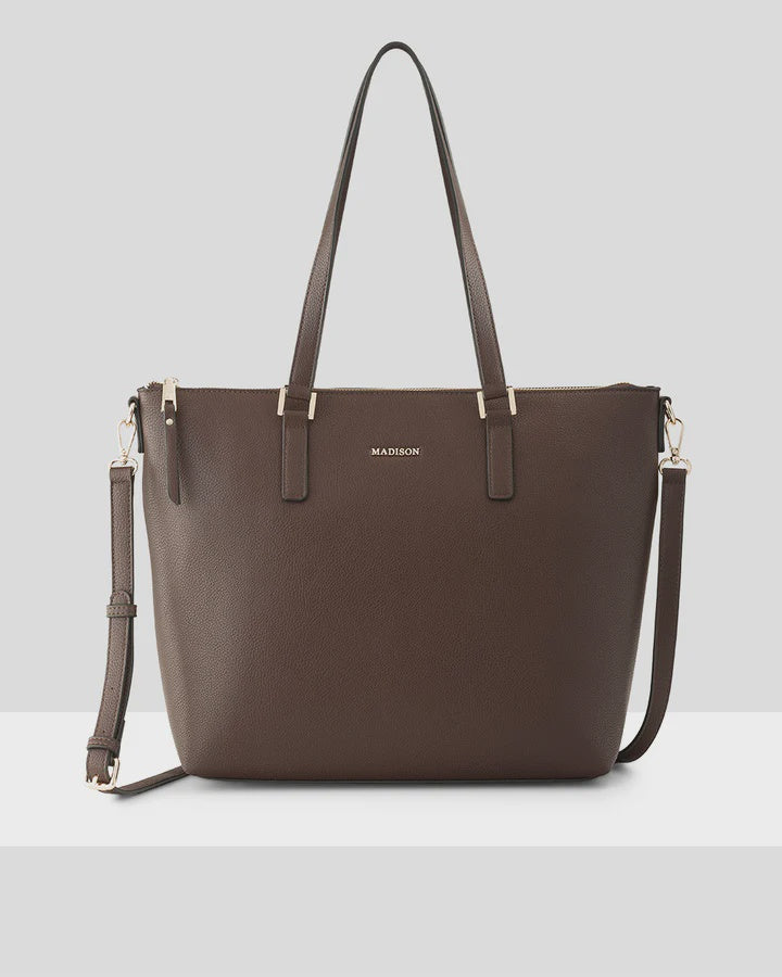 Inga Large Zip Top Tote Bag with Laptop Pocket Chocolate
