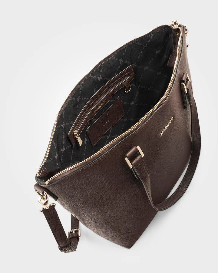 Inga Large Zip Top Tote Bag with Laptop Pocket Chocolate