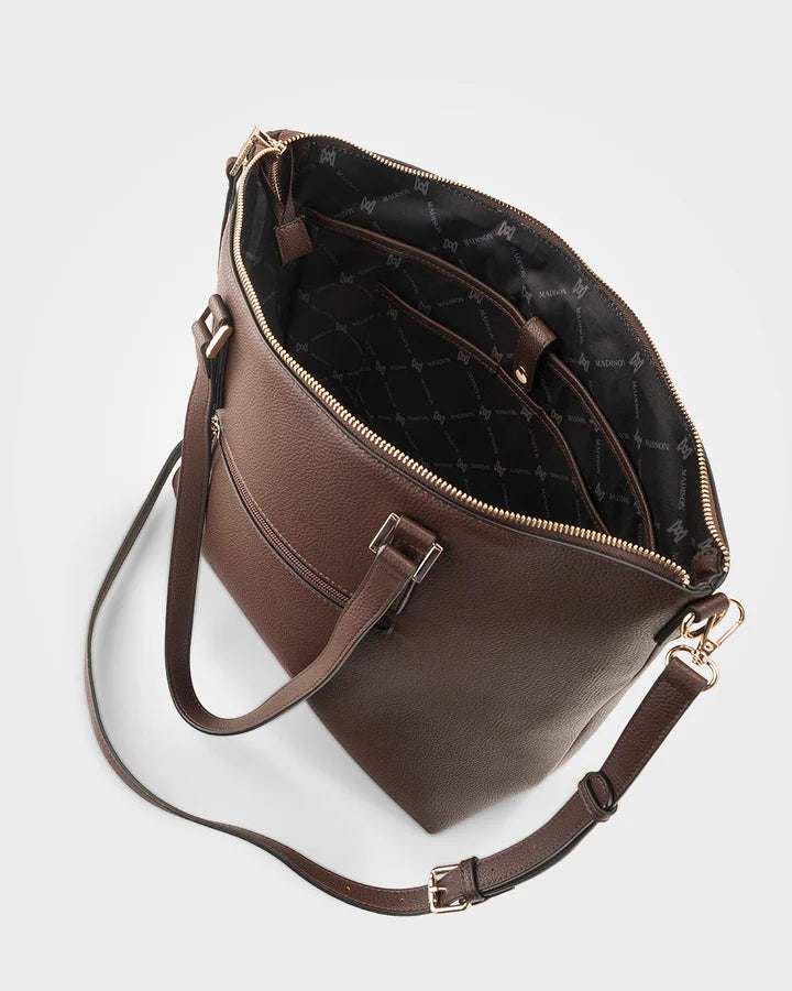 Inga Large Zip Top Tote Bag with Laptop Pocket Chocolate