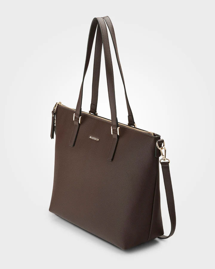 Inga Large Zip Top Tote Bag with Laptop Pocket Chocolate