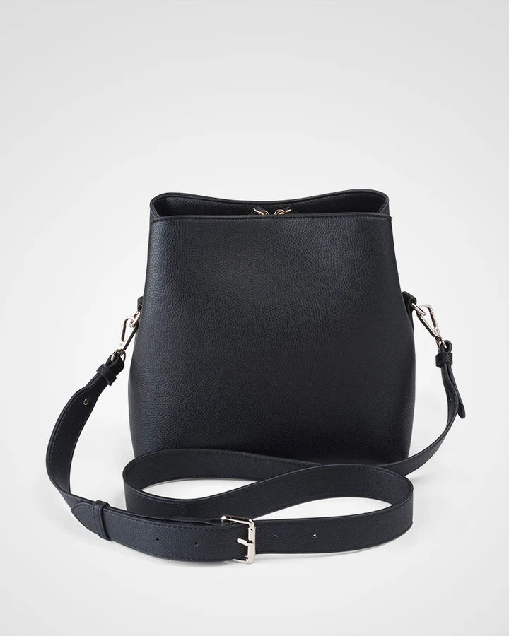 Joanie 3 Compartment Crossbody Bucket Bag - Black