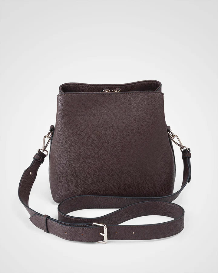 Joanie 3 Compartment Crossbody Bucket Bag Chocolate