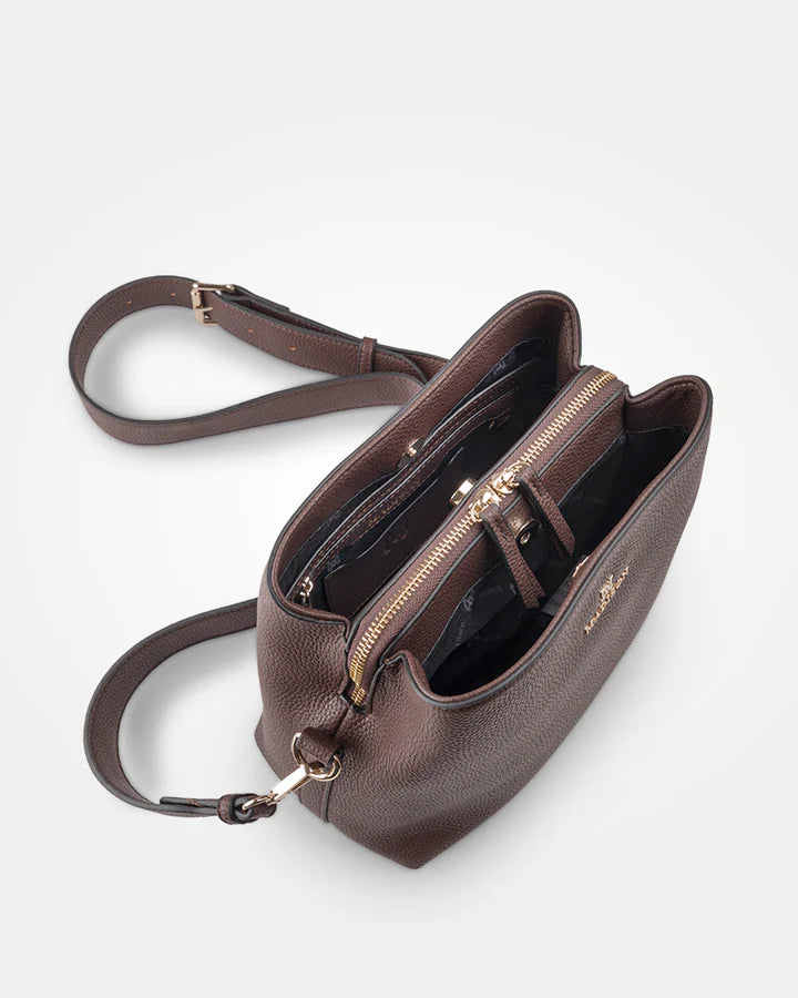 Joanie 3 Compartment Crossbody Bucket Bag Chocolate