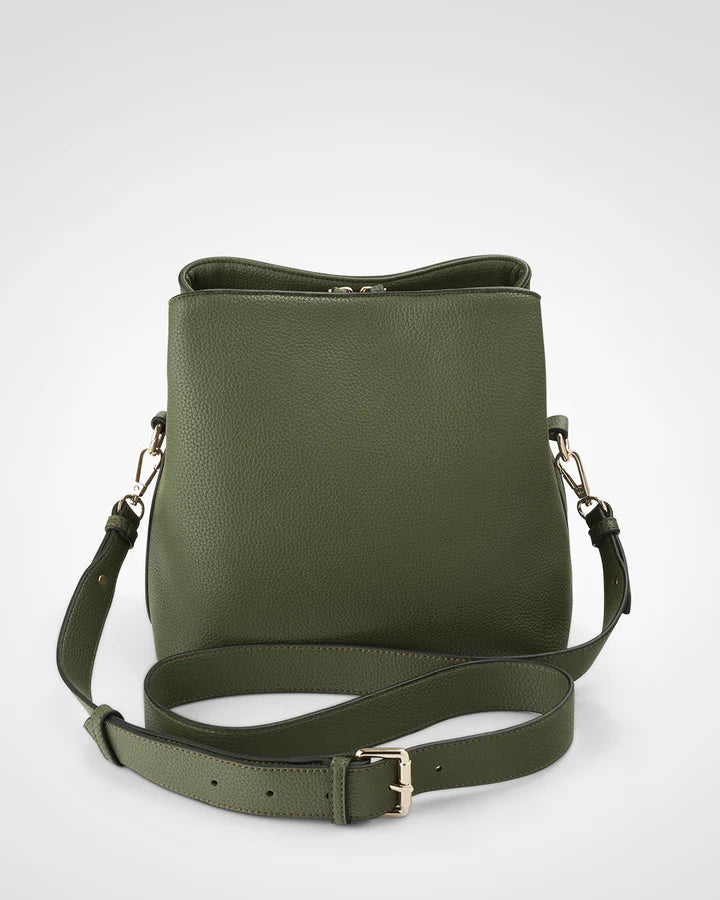 Joanie 3 Compartment Crossbody Bucket Bag - Olive Green
