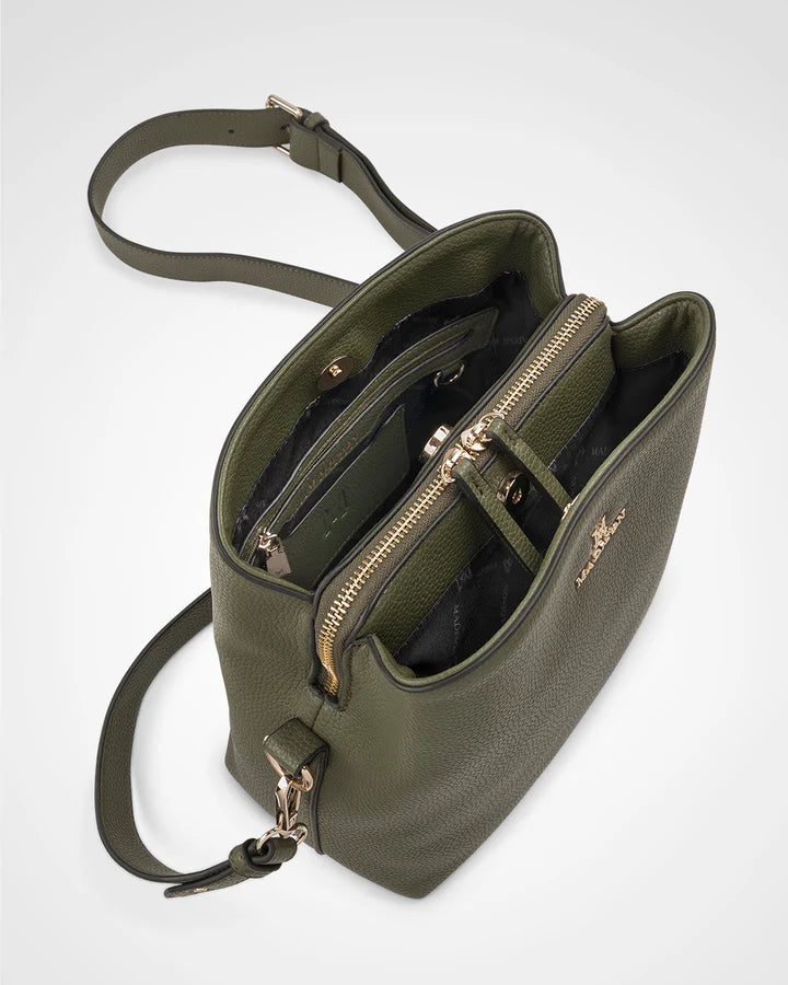 Joanie 3 Compartment Crossbody Bucket Bag - Olive Green