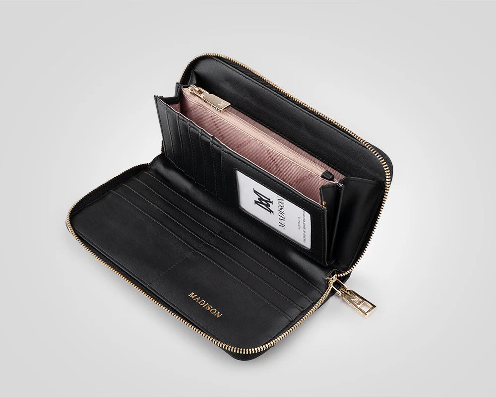 Abigail Zip Around Open Style Clutch Wallet Black