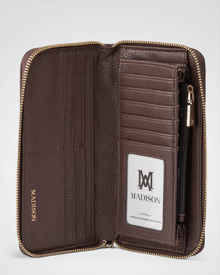 Abigail Zip Around Open Style Clutch Wallet Chocolate