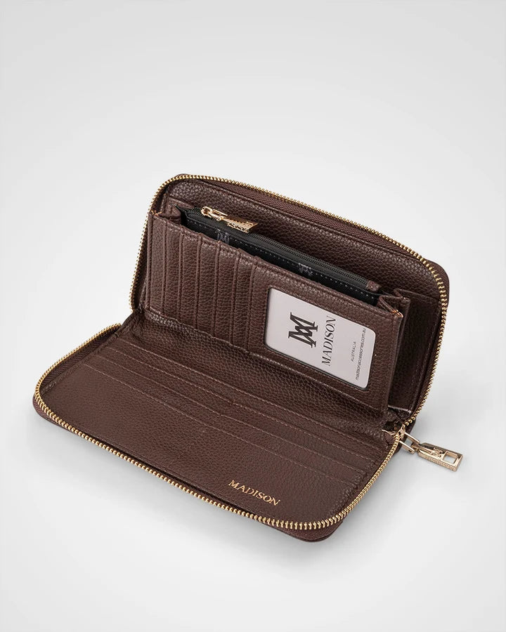Abigail Zip Around Open Style Clutch Wallet Chocolate
