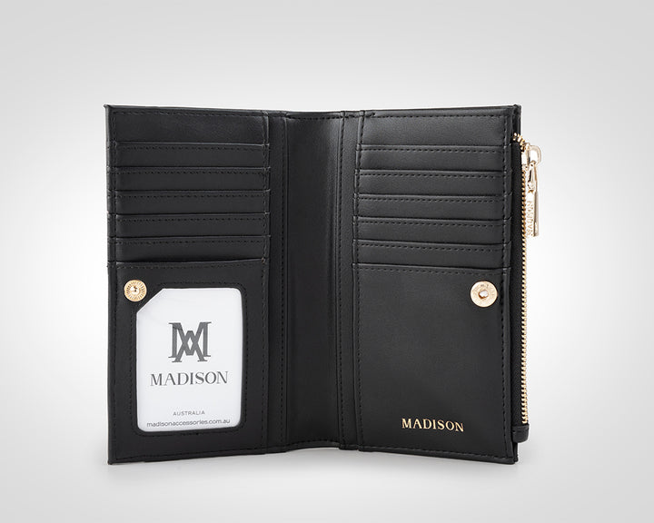 “Lexi Medium Bi-Fold Zip Wallet Black