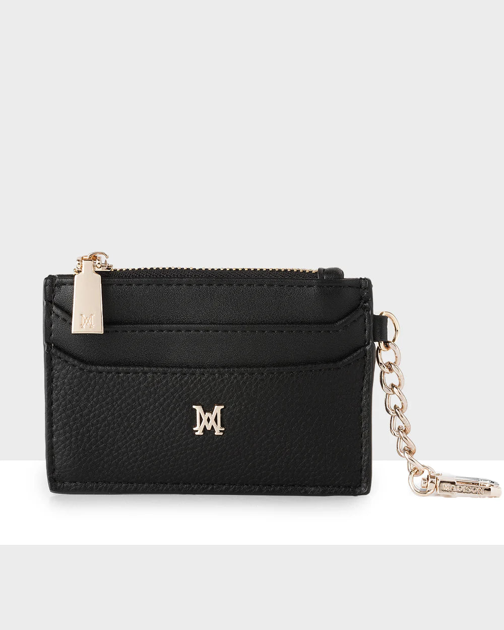 Hannah Zip Card Case with Chain Clip Black