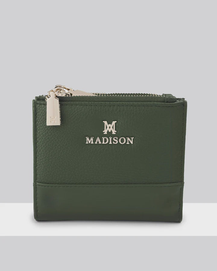 Arabella  Double Zip Pocket Wallet Olive Green
