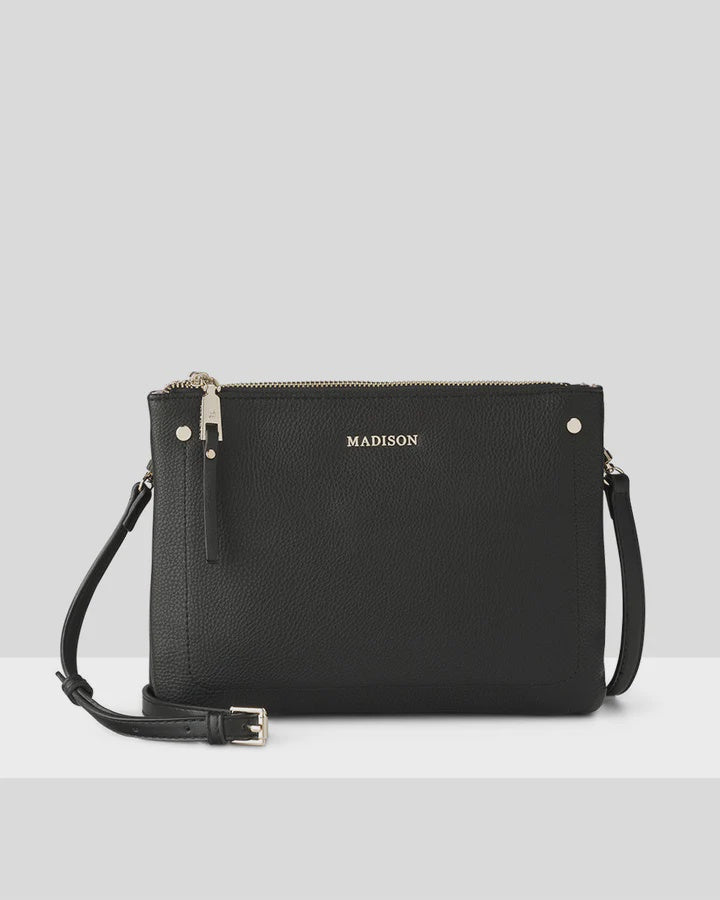 Charlotte Double Zip Crossbody Bag - Black