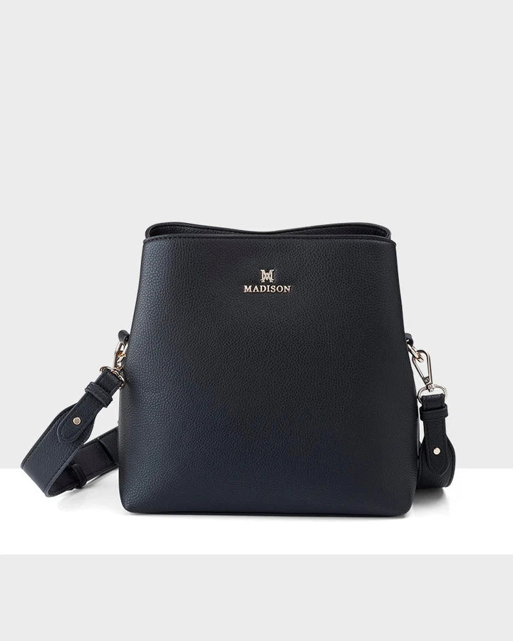 Joanie 3 Compartment Crossbody Bucket Bag - Black