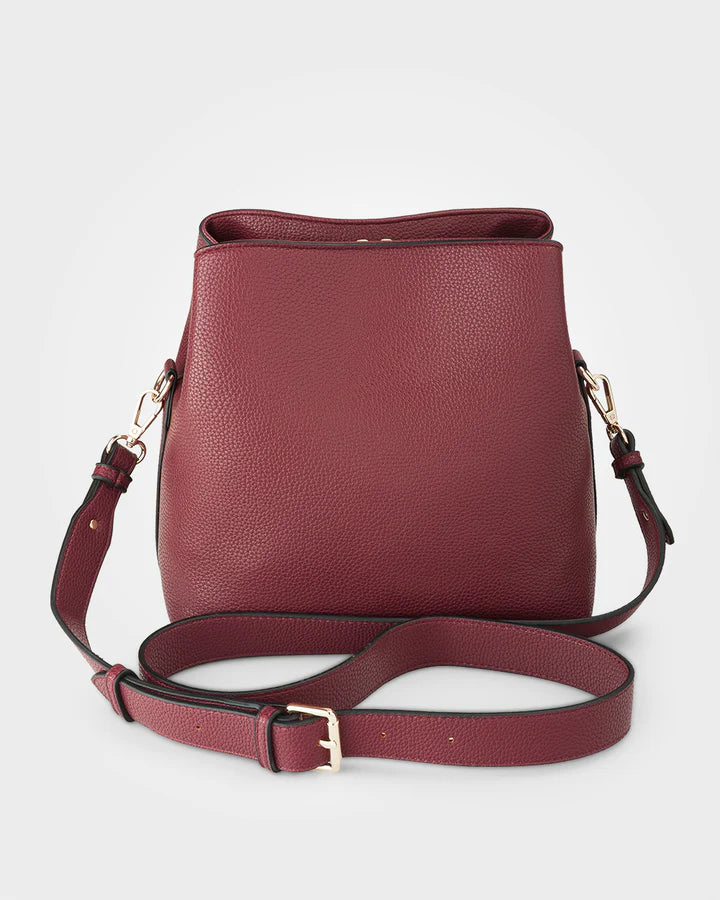 Joanie 3 Compartment Crossbody Bucket Bag - Burgandy