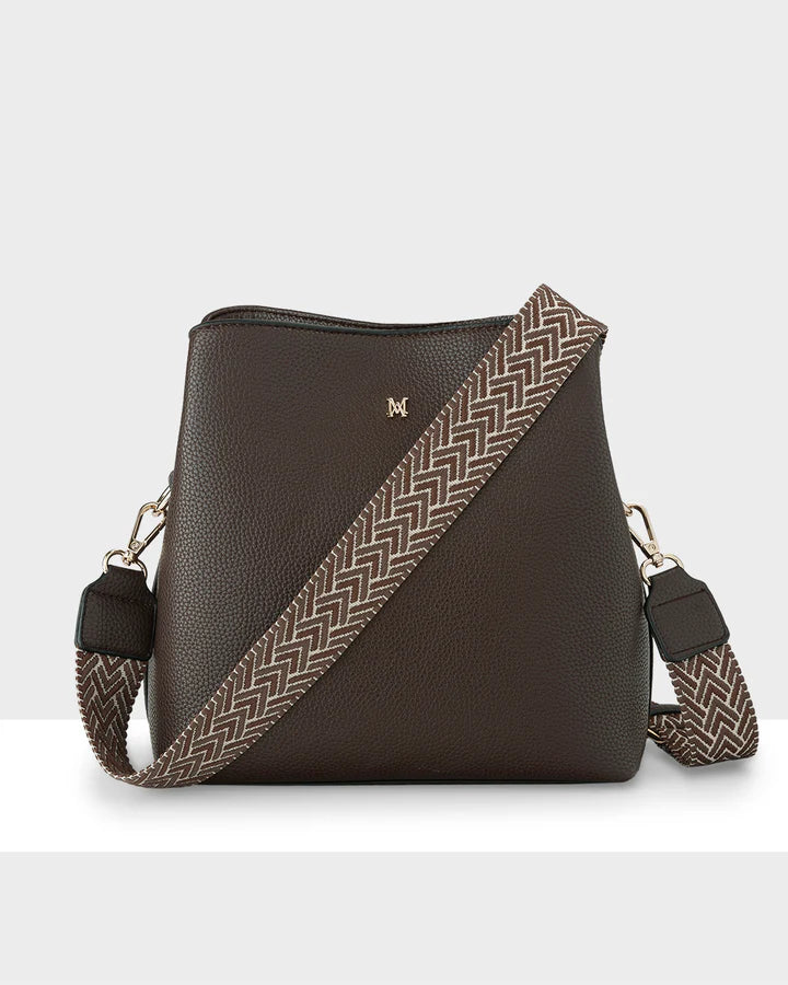 Joanie 3 Compartment Crossbody Bucket Bag Chocolate