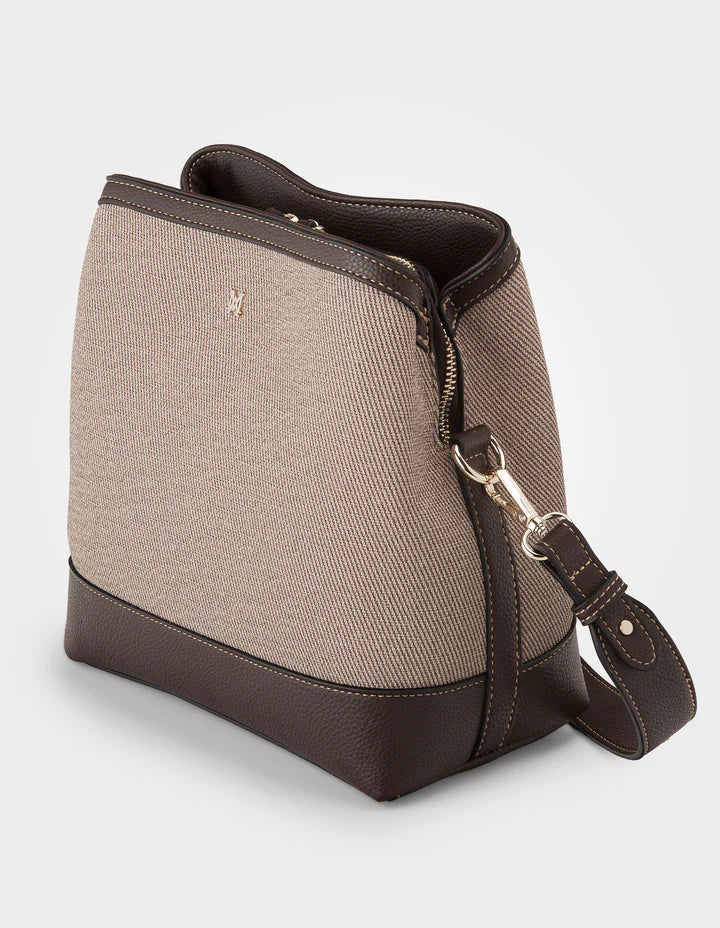Joanie 3 Compartment Crossbody Bucket Bag Natural / Choc