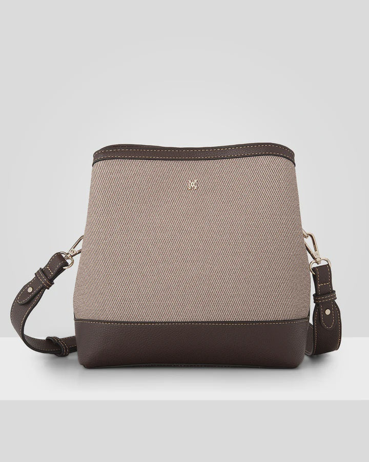 Joanie 3 Compartment Crossbody Bucket Bag Natural / Choc