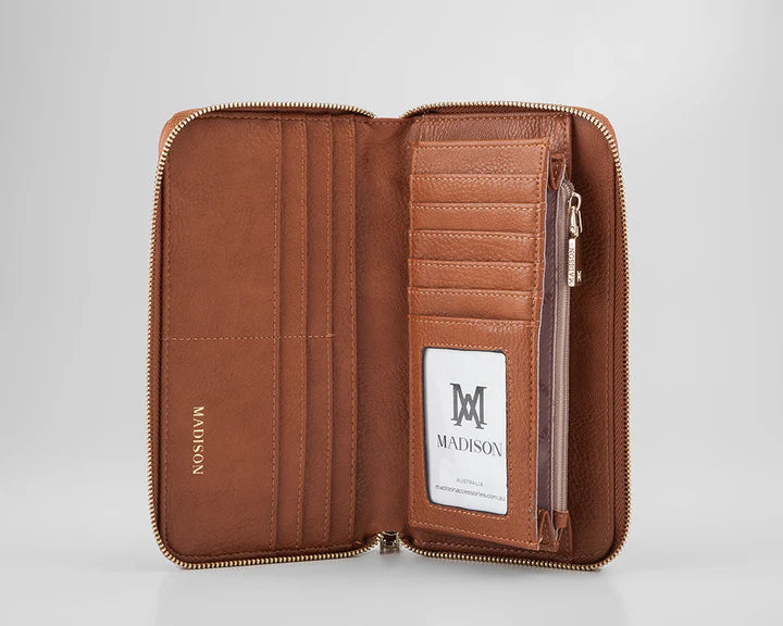 Abigail Zip Around Open Style Clutch Wallet Tan