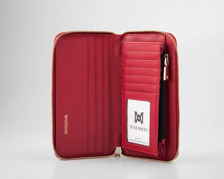 Abigail Zip Around Open Style Clutch Wallet Red