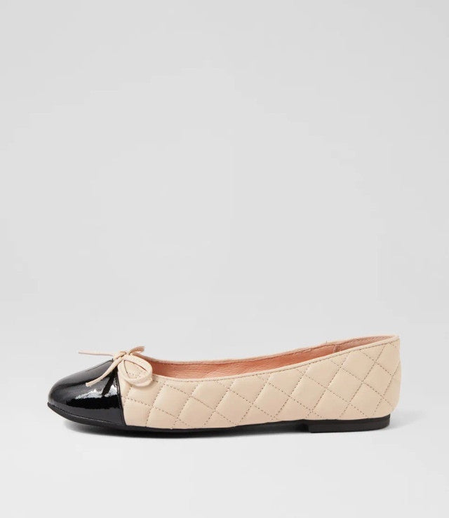 Belie Black Cream Patent Leather Ballet Flats