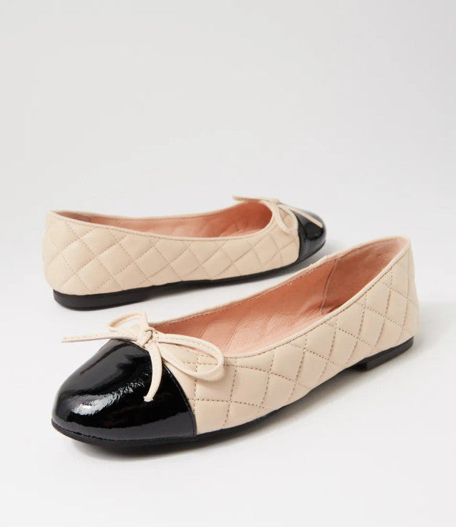 Belie Black Cream Patent Leather Ballet Flats