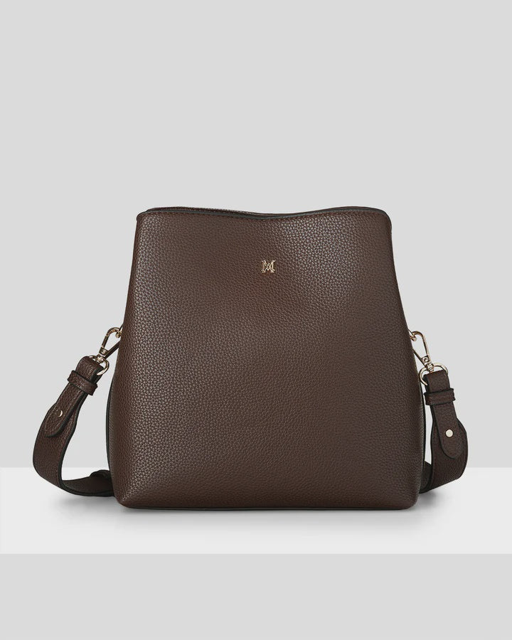 Joanie 3 Compartment Crossbody Bucket Bag Chocolate