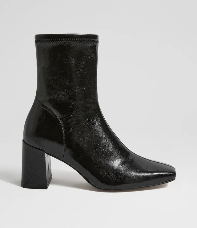 Wilara Black Crinkle Stretch Ankle Boots