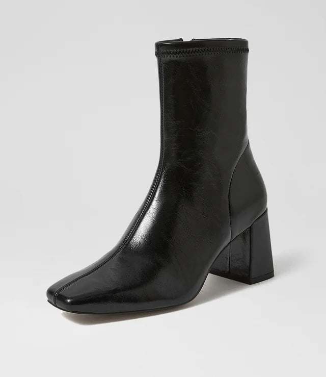 Wilara Black Crinkle Stretch Ankle Boots