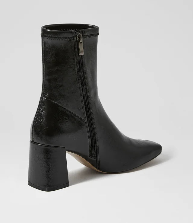 Wilara Black Crinkle Stretch Ankle Boots