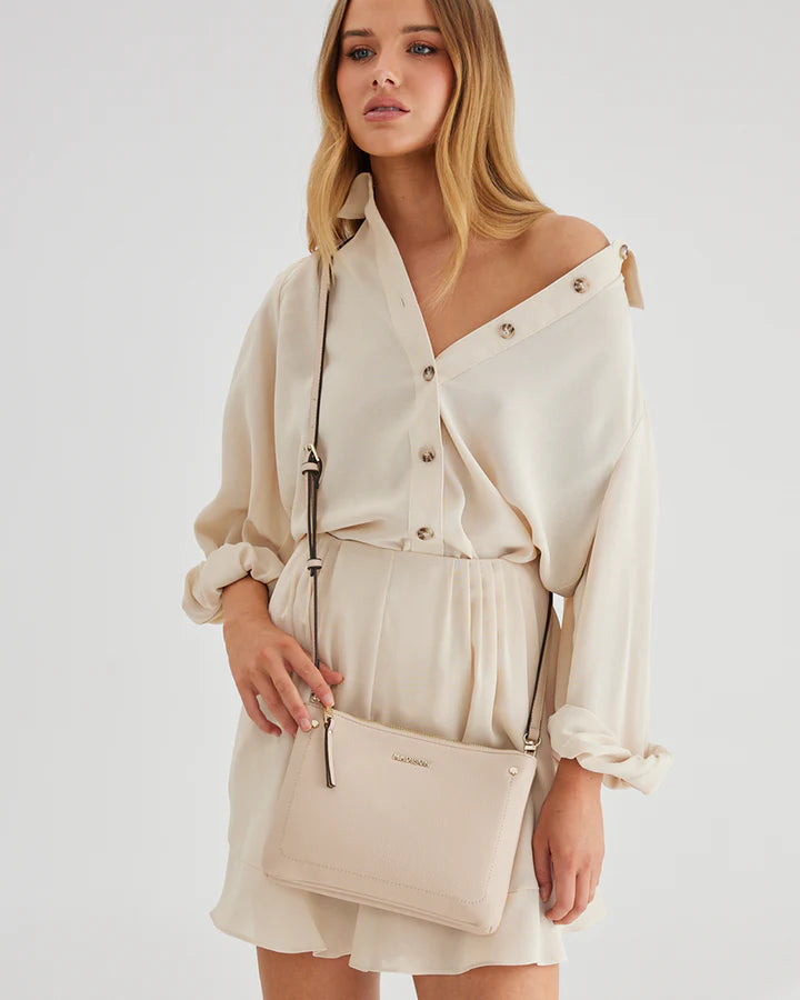 Charlotte Double Zip Crossbody Bag - Nude