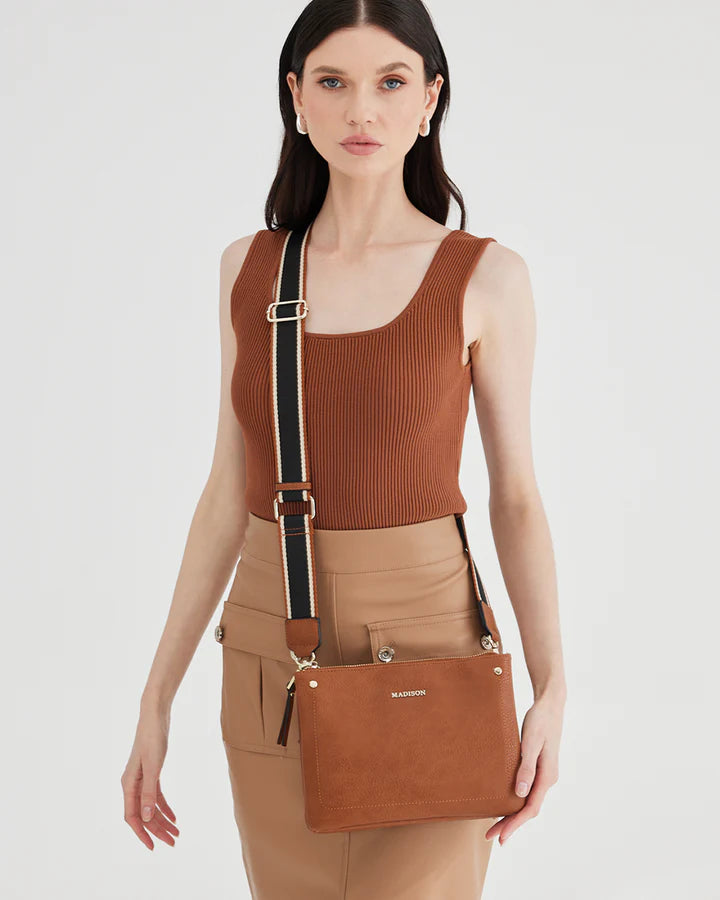 Stripe Bag Strap Tan/Black/Stone