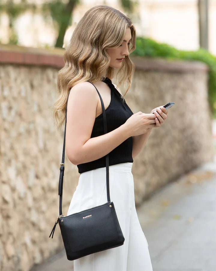 Charlotte Double Zip Crossbody Bag - Black