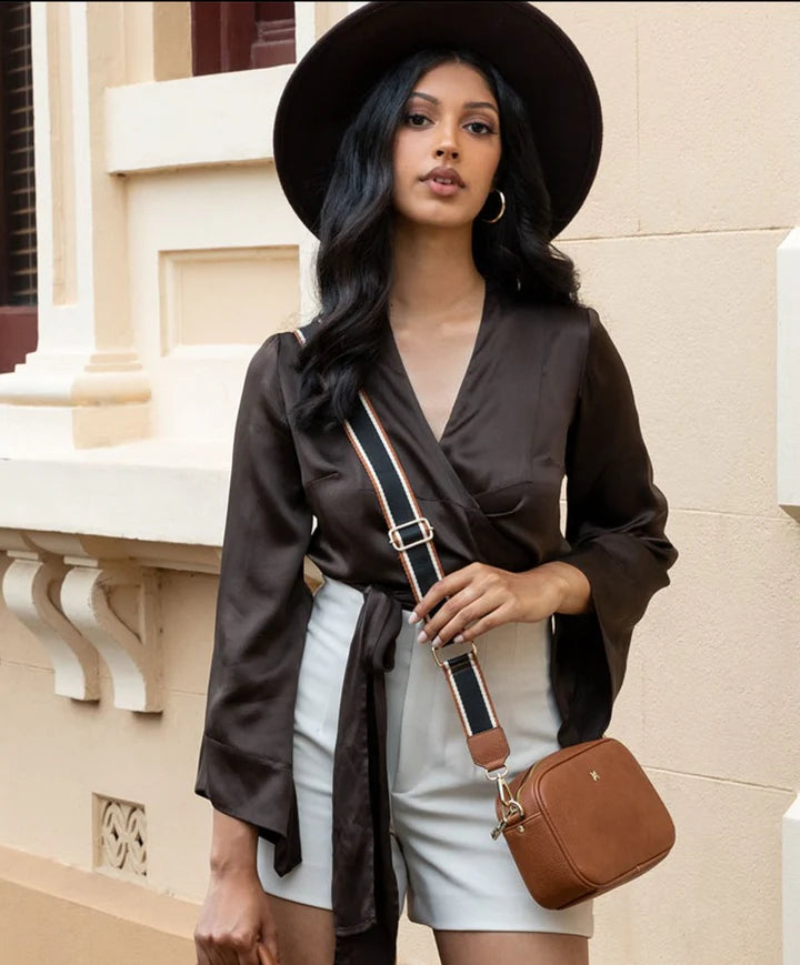 Stripe Bag Strap Tan/Black/Stone