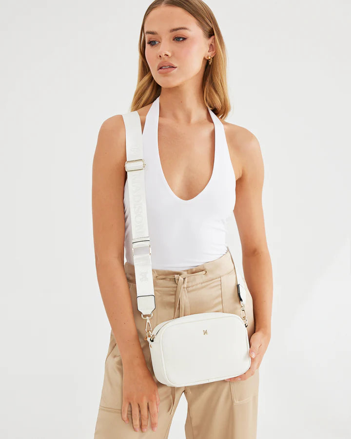 Monica Camera Crossbody Bag + Monogram Bag Strap White