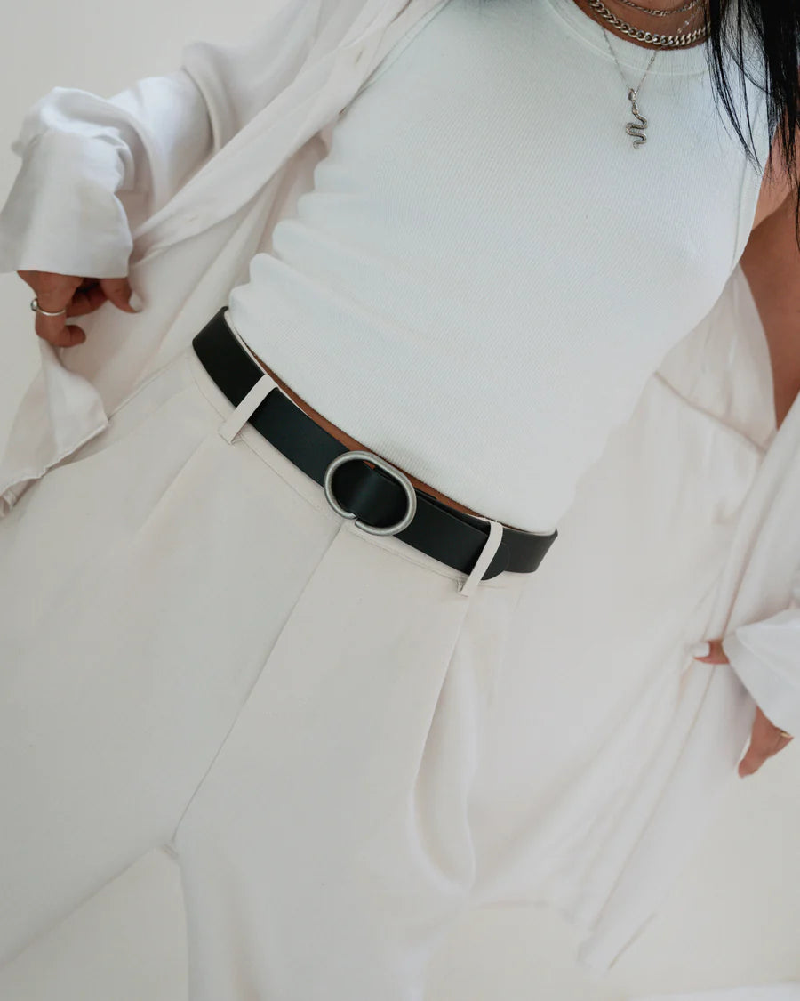 Daisy Leather  Belt  Black