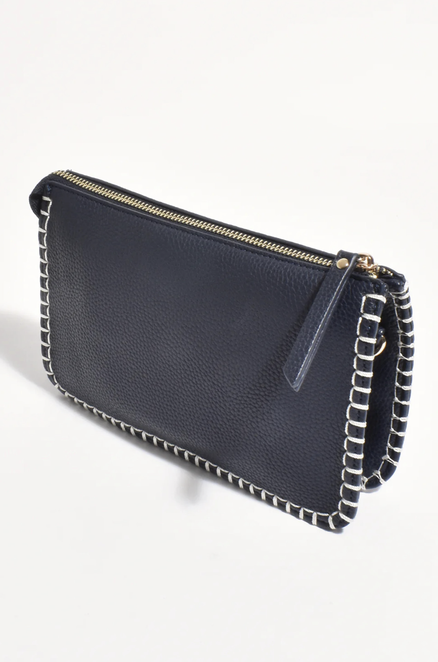 Bobbi Blanket Stitch Clutch (Navy)