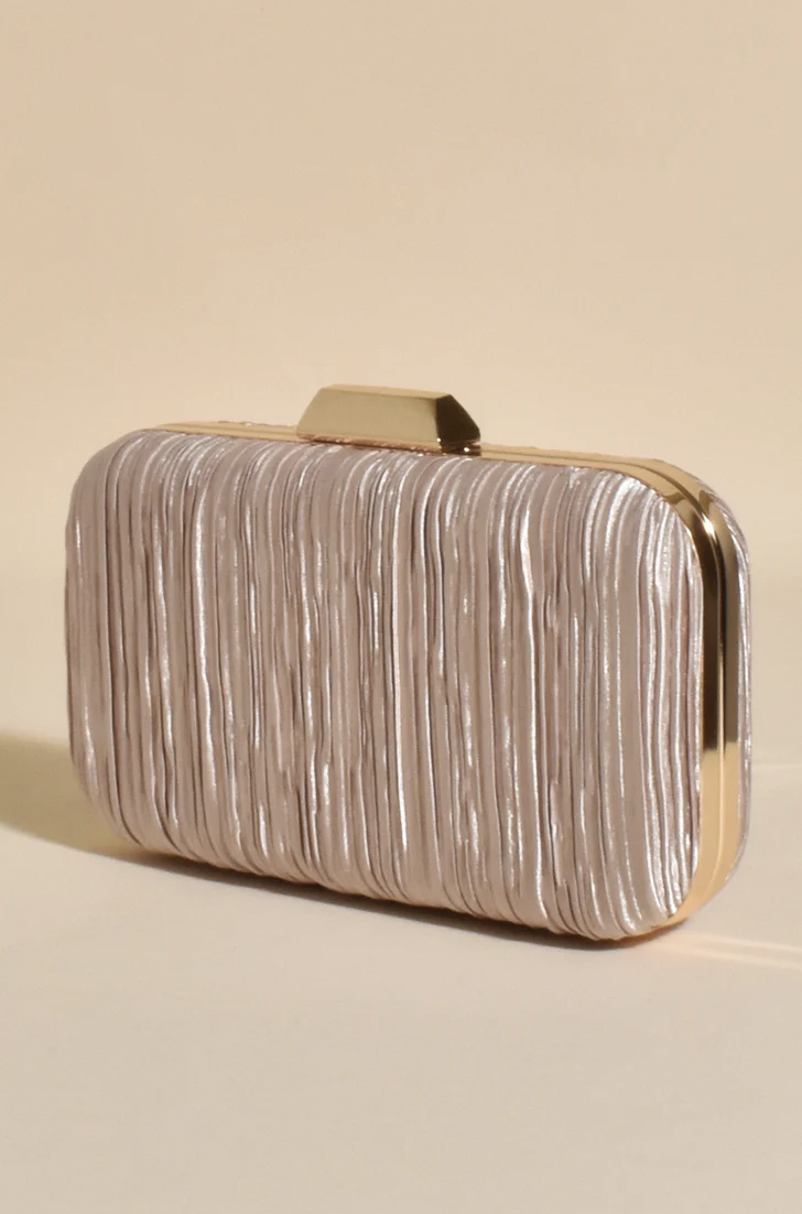 Portia Pleated Framed Event Clutch Light Gold