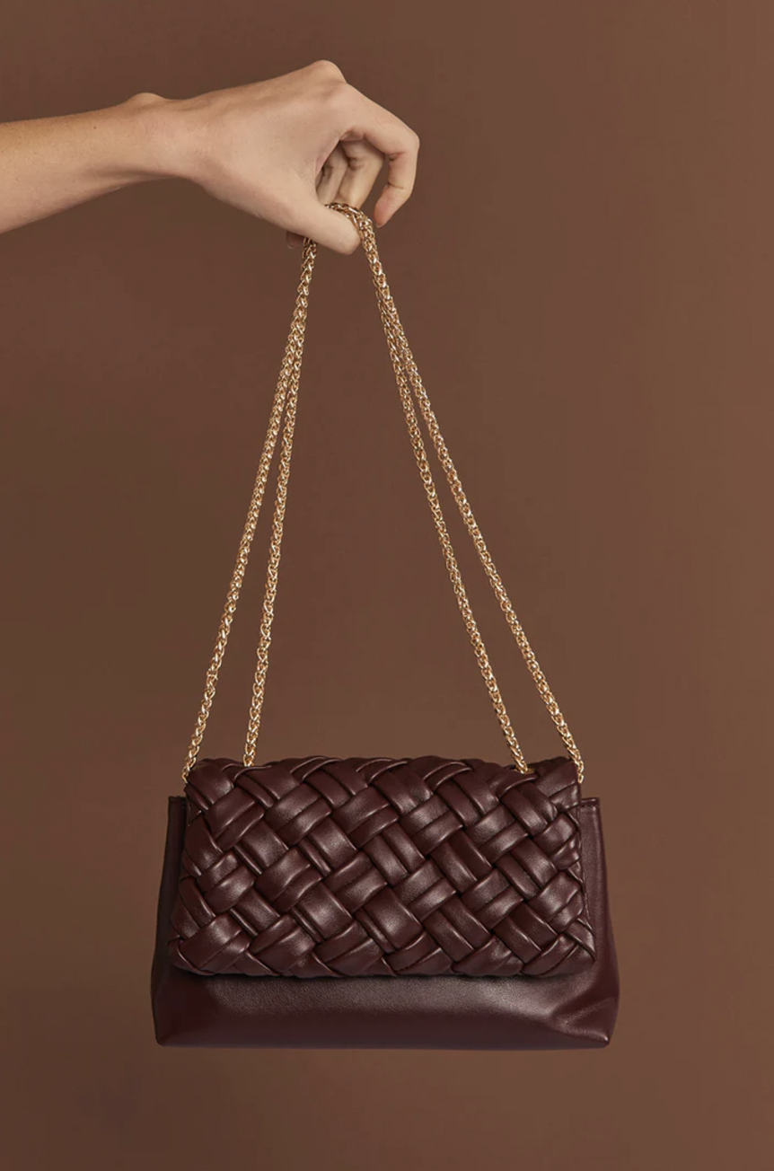 Anya Weave Foldover Small Bag (Burgundy)