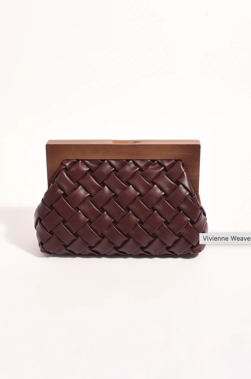 Vivienne Weave Timber Frame Clutch (Burgundy)