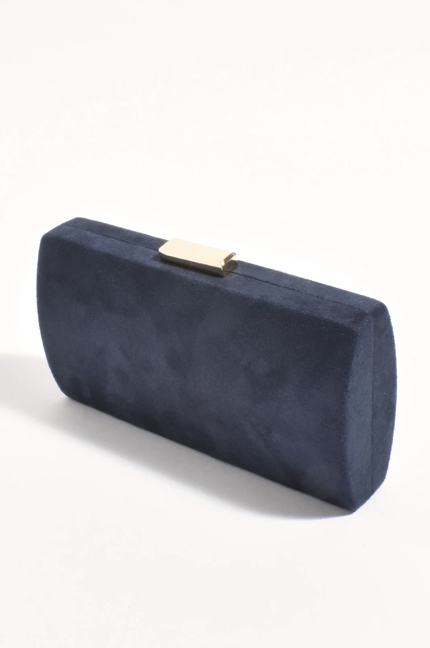 Clea Faux Suede Structured Clutch (Navy)
